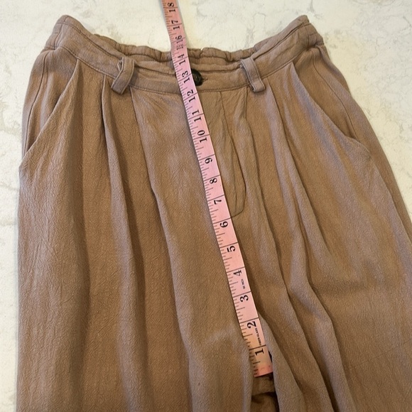 MABLE Women's Wide Leg Linen Blend Tan Pants Cuffed Pleated Medium - Picture 11 of 16